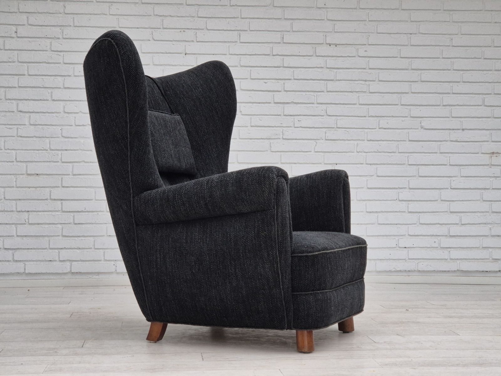1960s, Danish Relax Armchair, Reupholstered, Gray Furniture Fabric. photo for sale