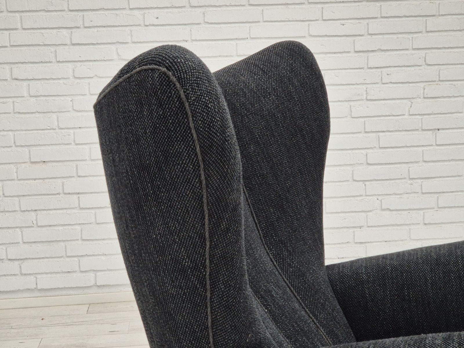 1960s, Danish Relax Armchair, Reupholstered, Gray Furniture Fabric. photo vintage