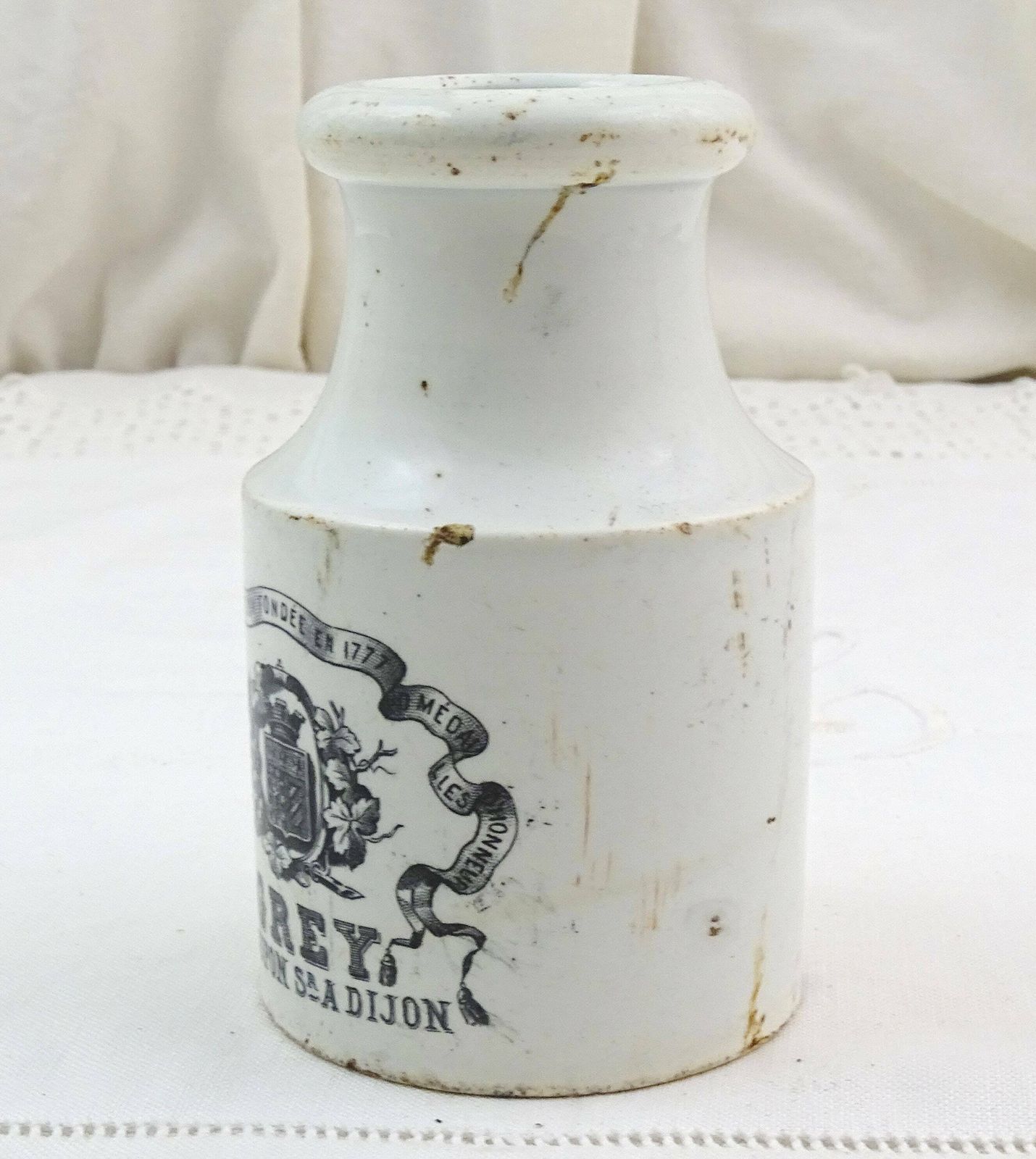 French Antique Grey Mustard Ceramic Crock By Creil Et Montereau, Victorian Kitchen Decor From France, Collectible Pottery Kitchenware photo Home Decor
