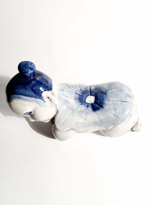White Chinese Ceramic Cushion With 1930s China Blue Decorations photo for sale