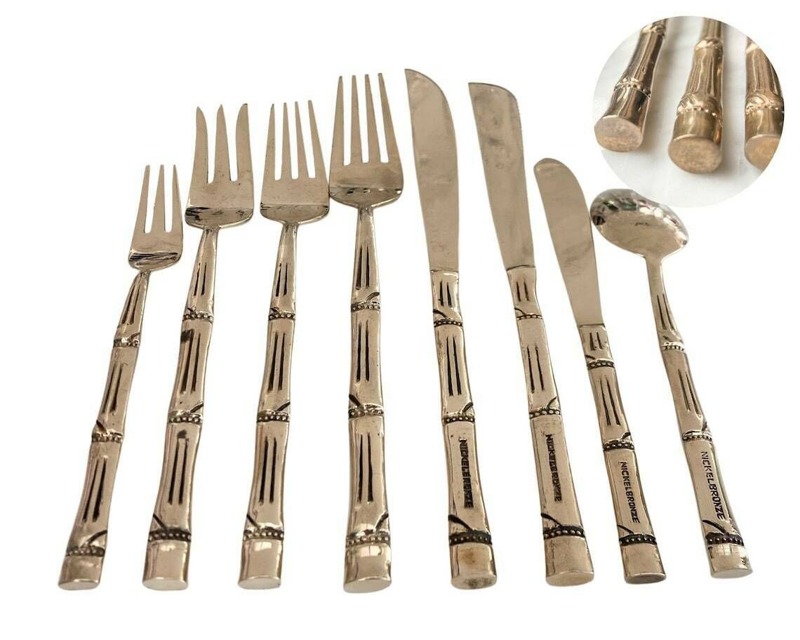Messing Bestek Bamboe | 48 Delig | Voorgerecht, Hoofdgerecht En Dessert | 8 Delig Servies Voor 6 Personen