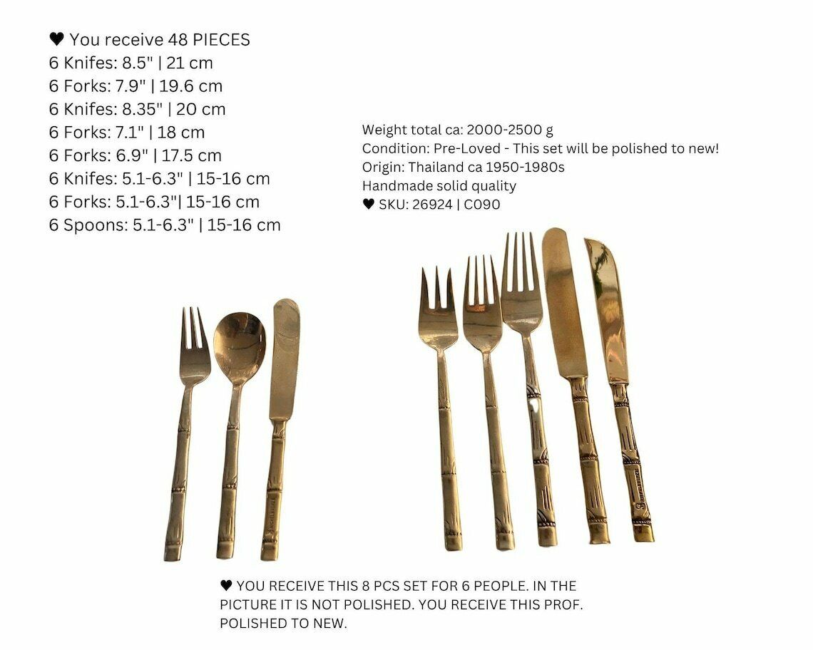 Messing Bestek Bamboe | 48 Delig | Voorgerecht, Hoofdgerecht En Dessert | 8 Delig Servies Voor 6 Personen photo furniture