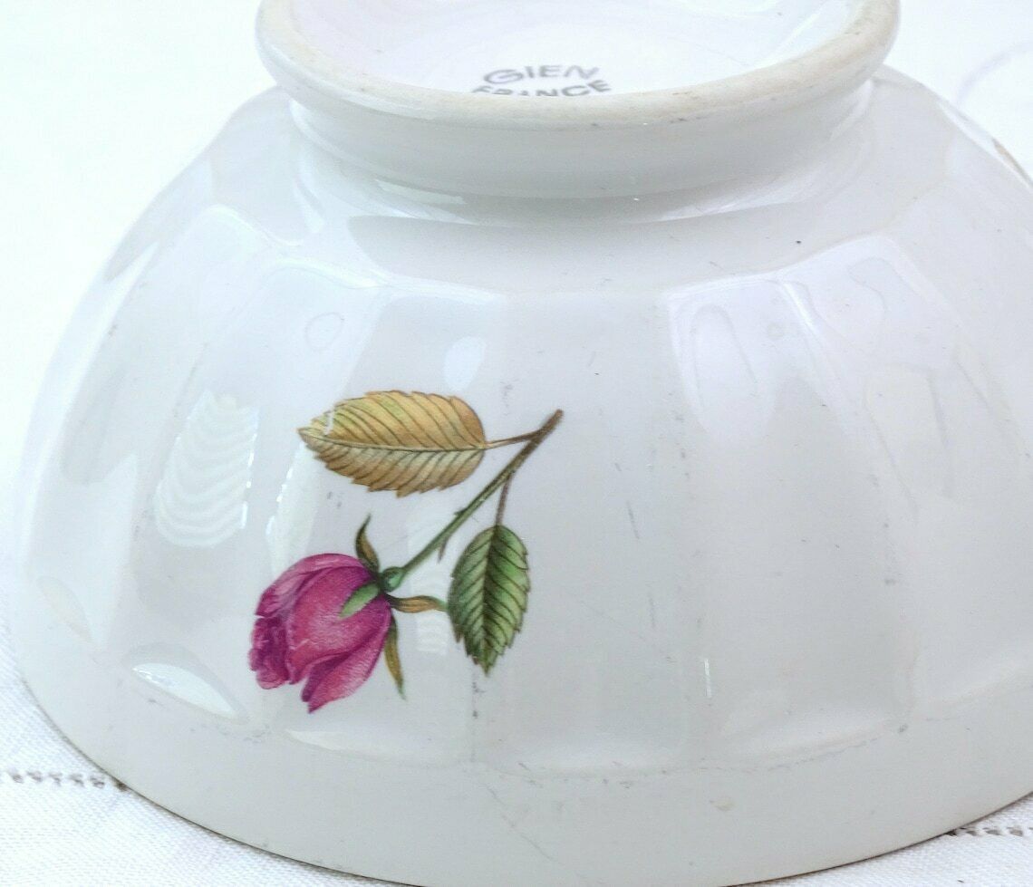 Pair Of 2 Vintage French Gien Coffee Bowls With Pink Rose Flower Pattern, Retro Breakfast Tableware Accessory From France, Country Farmhouse photo 65.0