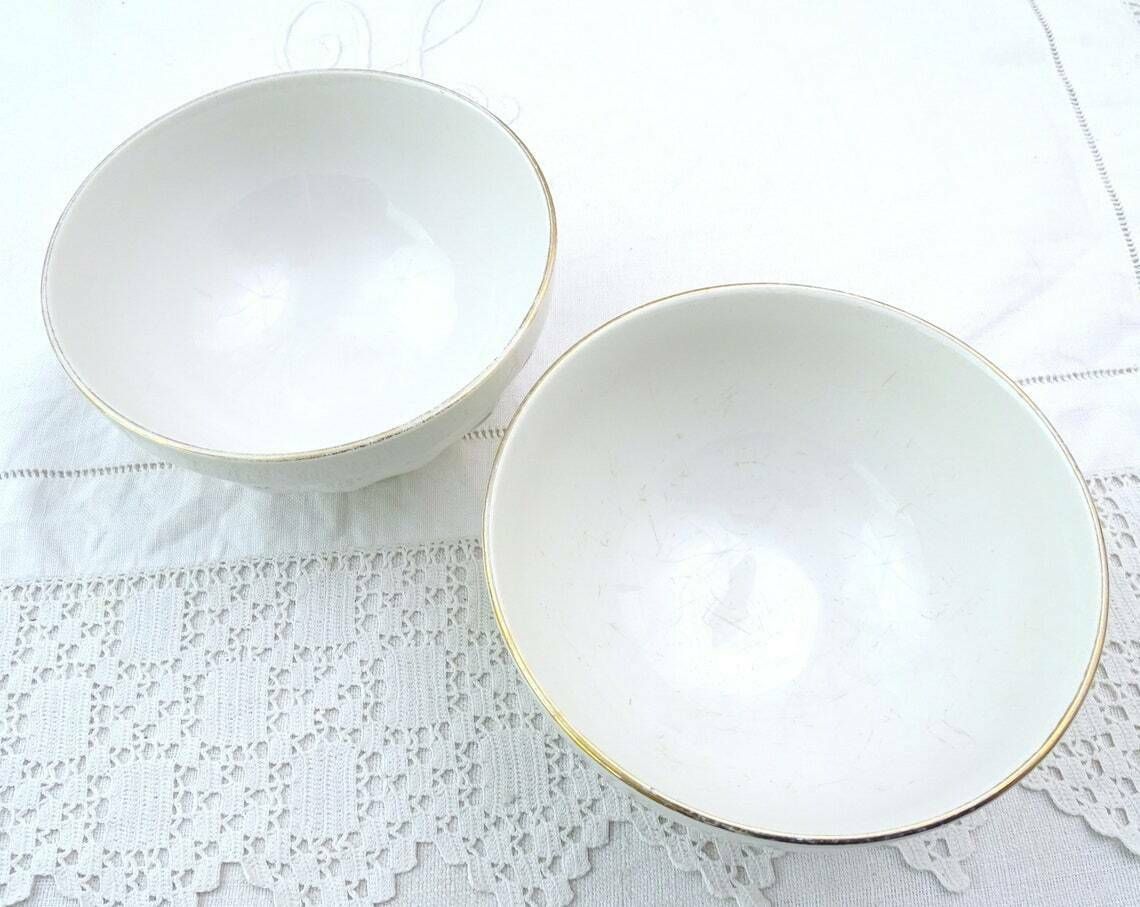 Pair Of 2 Vintage French Gien Coffee Bowls With Pink Rose Flower Pattern, Retro Breakfast Tableware Accessory From France, Country Farmhouse photo buy
