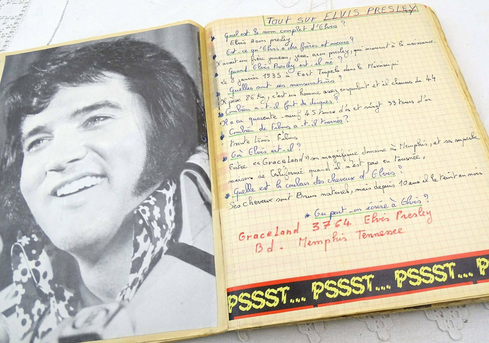 Scrapbook vintage français fait main, Elvis Presley et James Dean, collage rétro unique de coupures de presse, ancienne collection photo 78.0