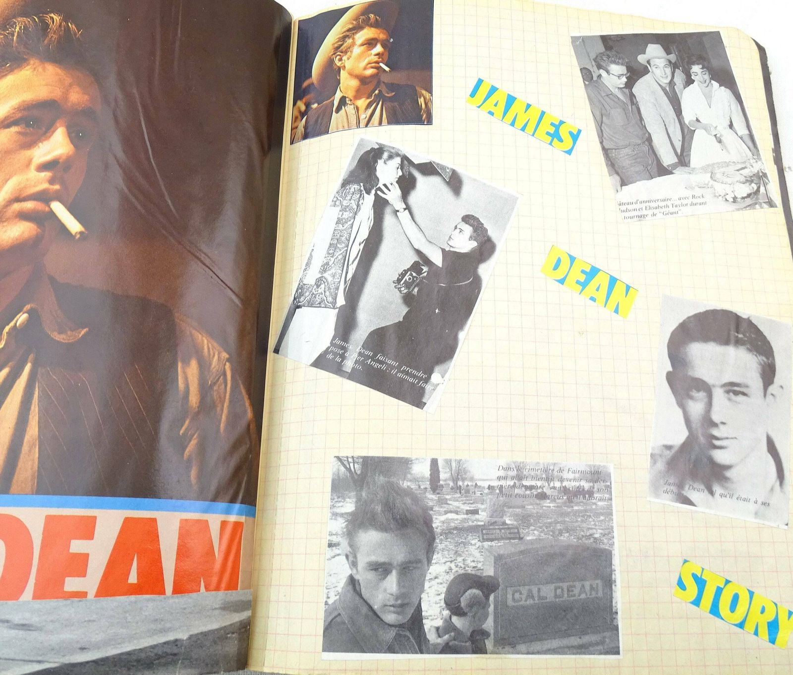 Scrapbook vintage français fait main, Elvis Presley et James Dean, collage rétro unique de coupures de presse, ancienne collection photo buy