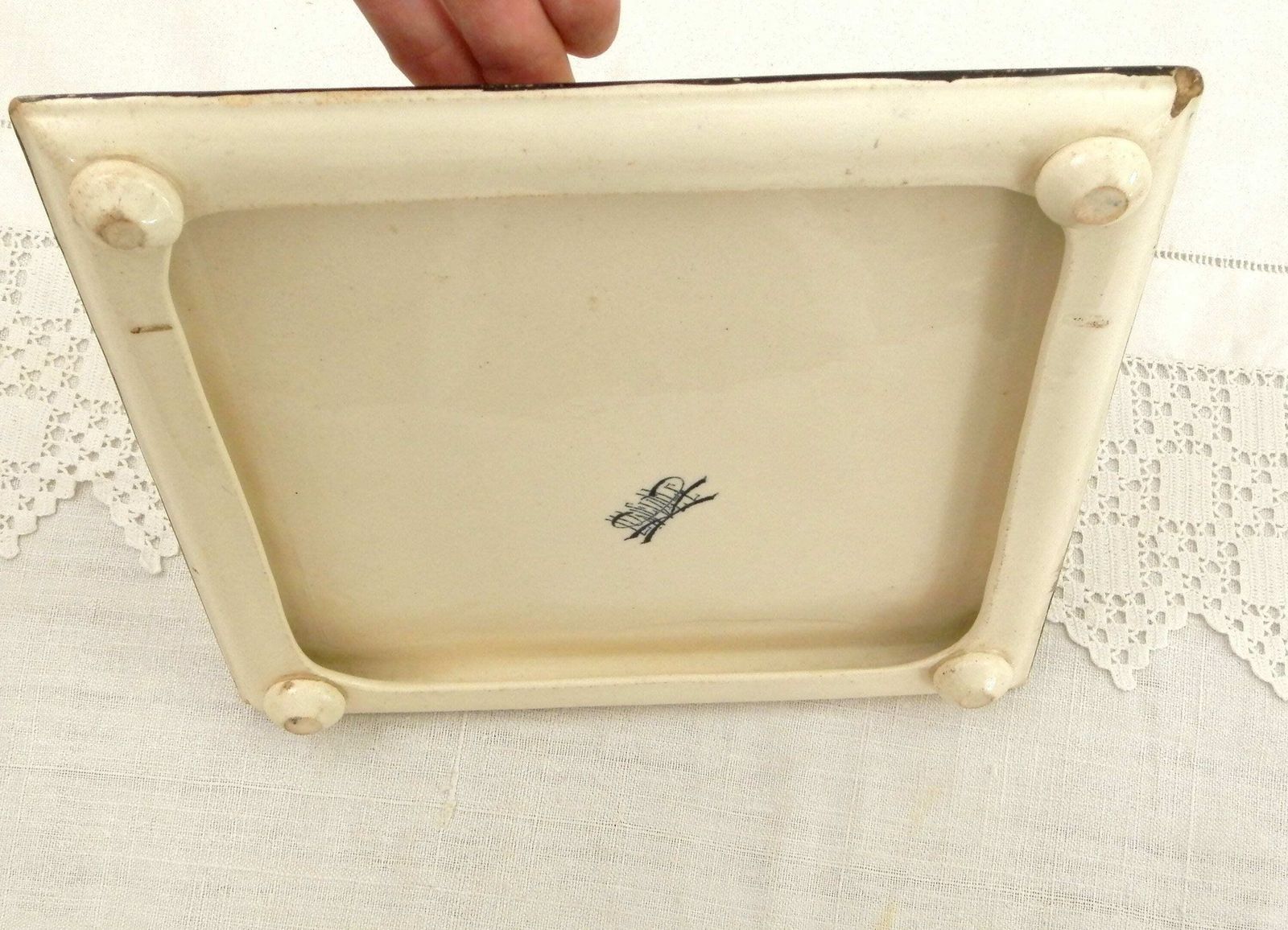 Antique French 19 Th Century Square Ceramic Luneville Kg Hot Mat / Trivet / Heat Plate With A Black Dragon Pattern, Paris Brocante Decor photo buy