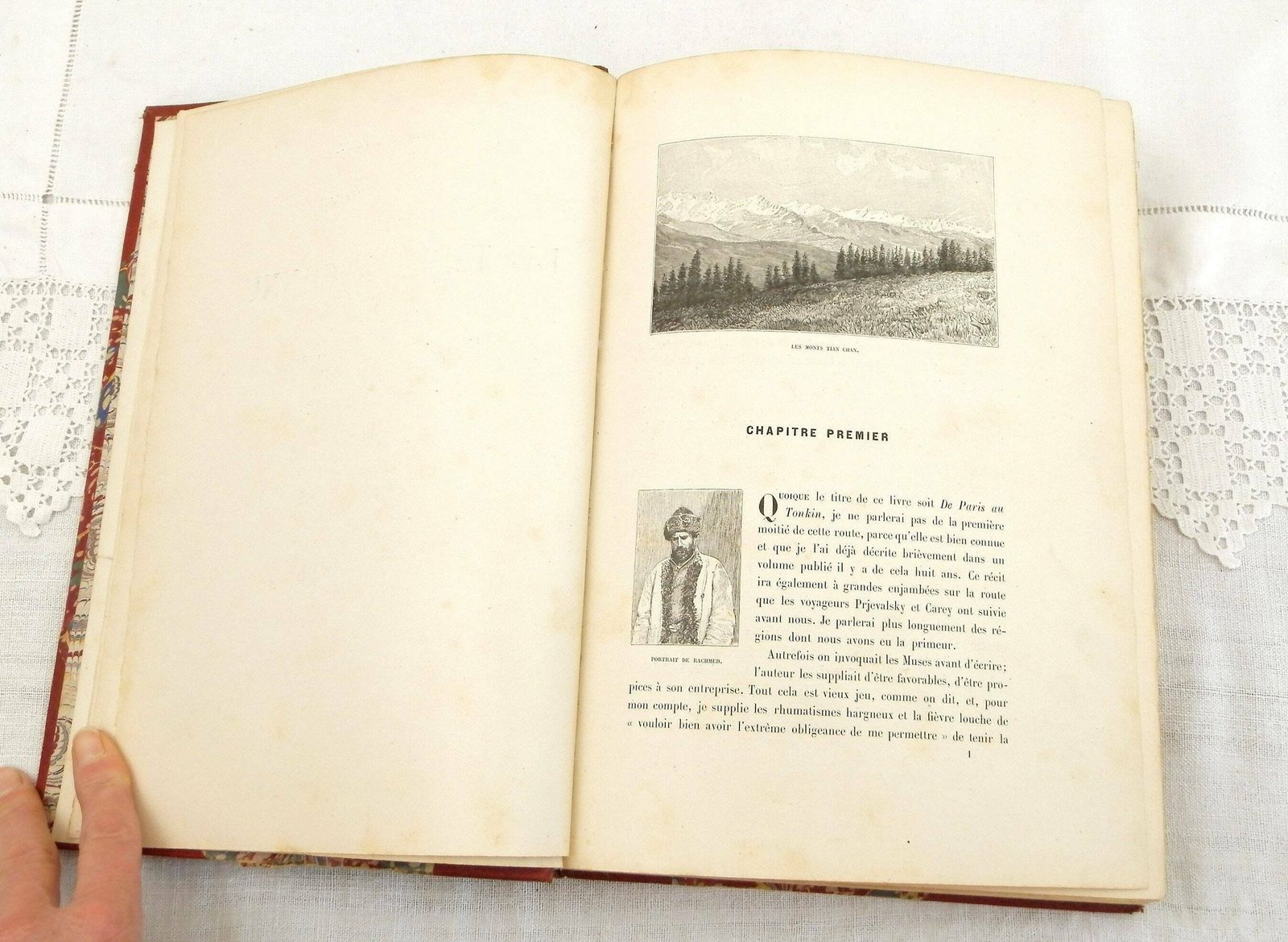 Zeldzaam Antiek Boek In Rood Leer En Gemarmerd Papier Door Gabriel Bonvalot "De Paris Au Tonkin A Travers Le Tibet Inconnu" 1892 – Met Kaart photo Woonaccessoires