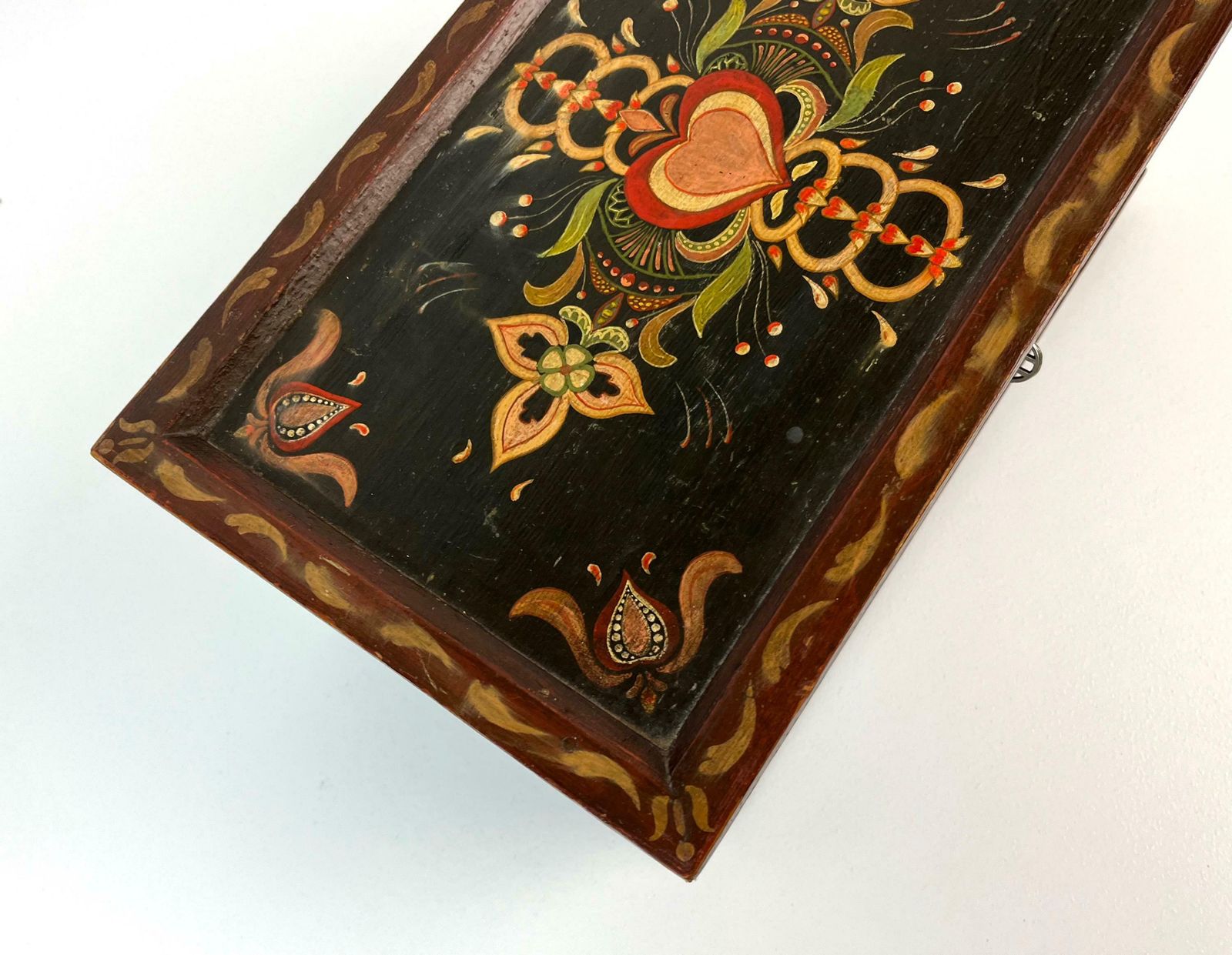 Stunning Antique Black Forest Hand Painted Wooden Jewelry Box Germany 1850 photo for sale
