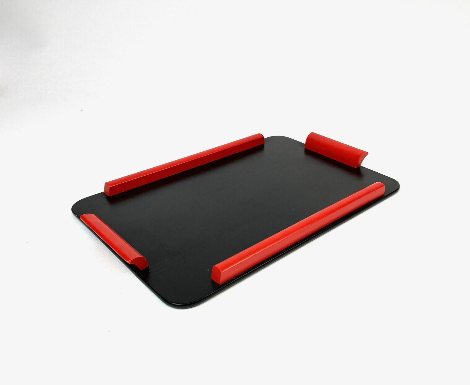 Rare Small Bauhaus De Style Black Red Wooden Art Deco Cocktail Serving Tray Barware photo vinterior