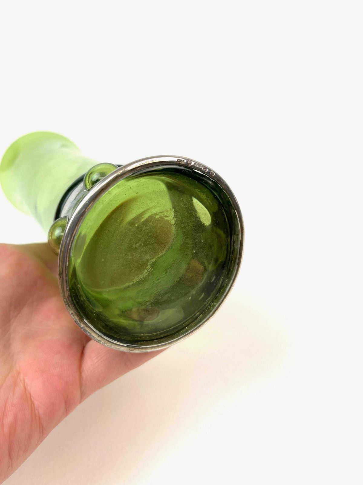 Rare Green Glass Space Age Mid Century 800 Silver Mount Vase Mäki Matti 1962 photo for sale