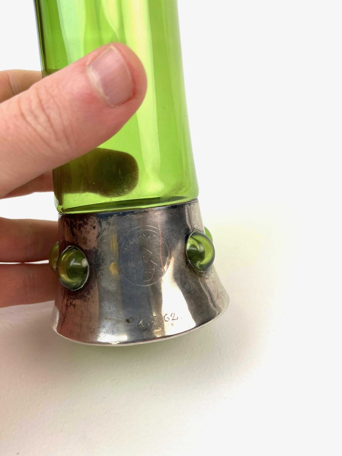 Rare Green Glass Space Age Mid Century 800 Silver Mount Vase Mäki Matti 1962 photo vinterior