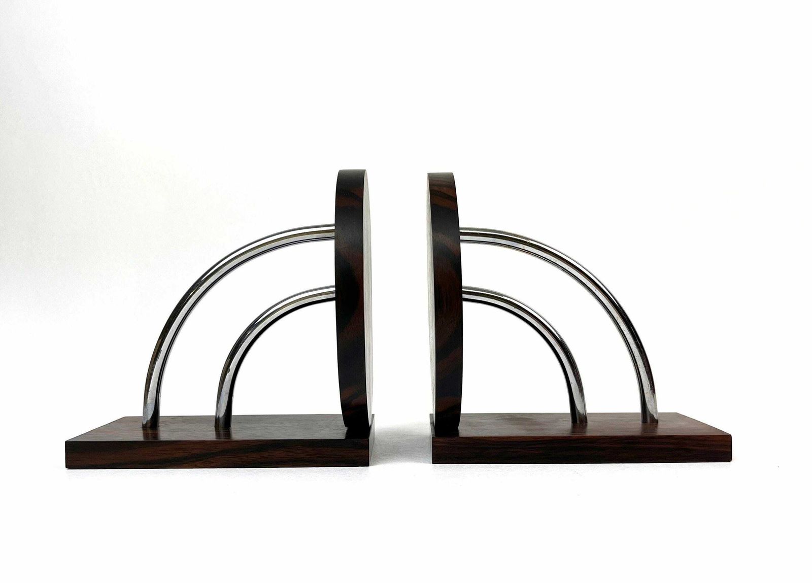Stunning Bauhaus Art Deco Avantgarde Geometric Cubist Pair Rosewood Chrome Bookends photo furniture