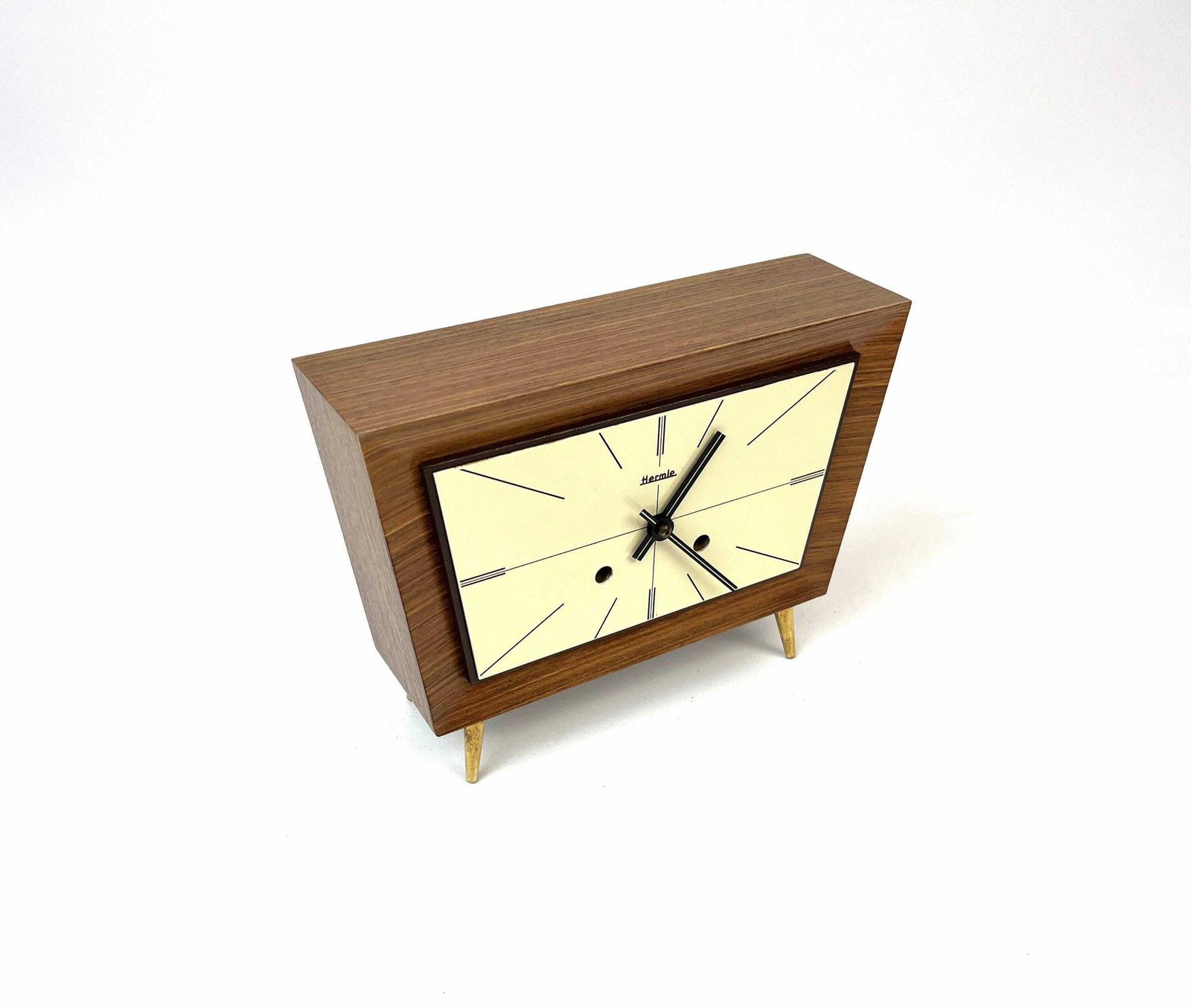 Rare Minimalist Mid Century Teak Desk Clock By Hermle Germany 1960 photo furniture