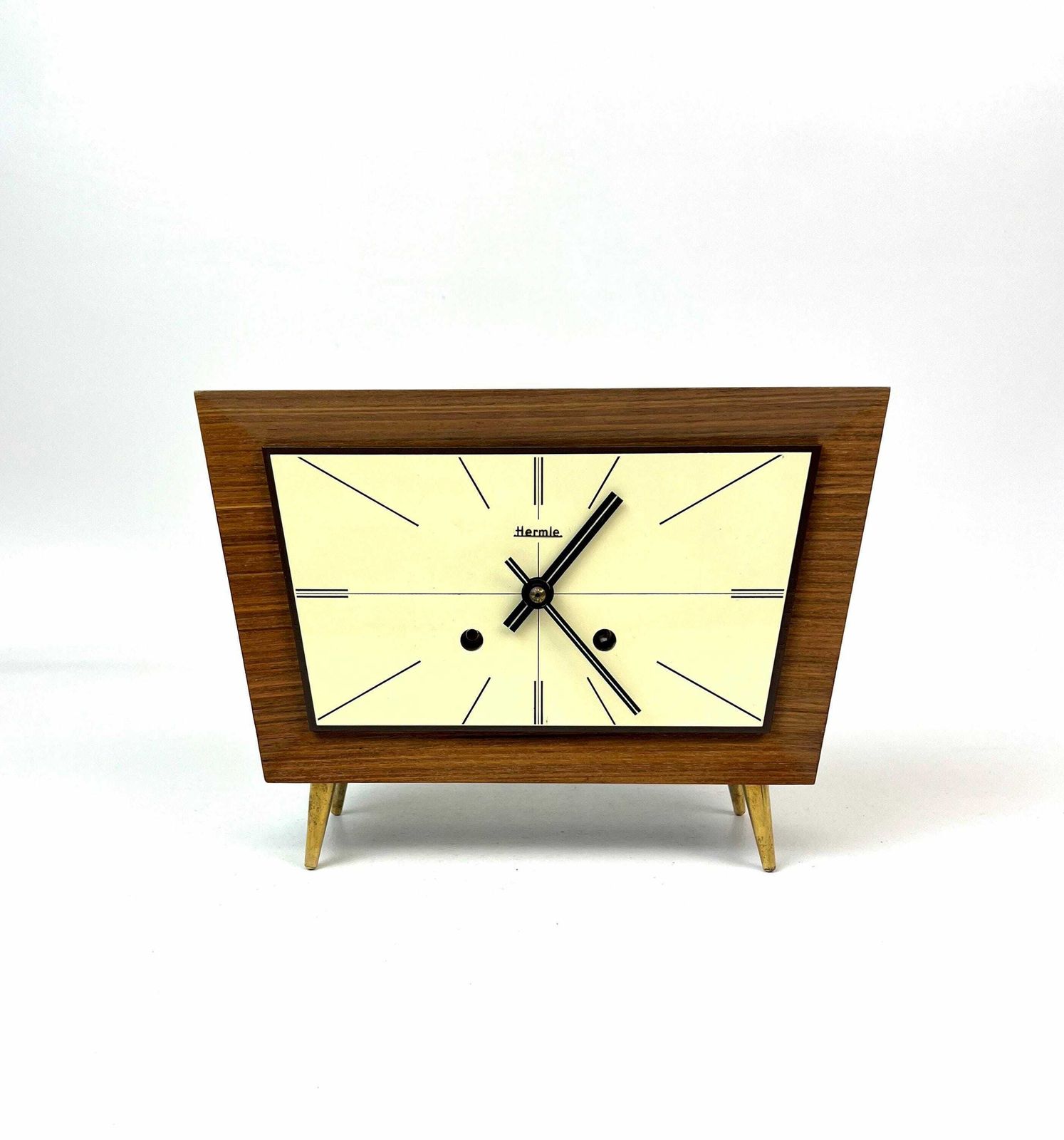 Rare Minimalist Mid Century Teak Desk Clock By Hermle Germany 1960 photo Home Decor