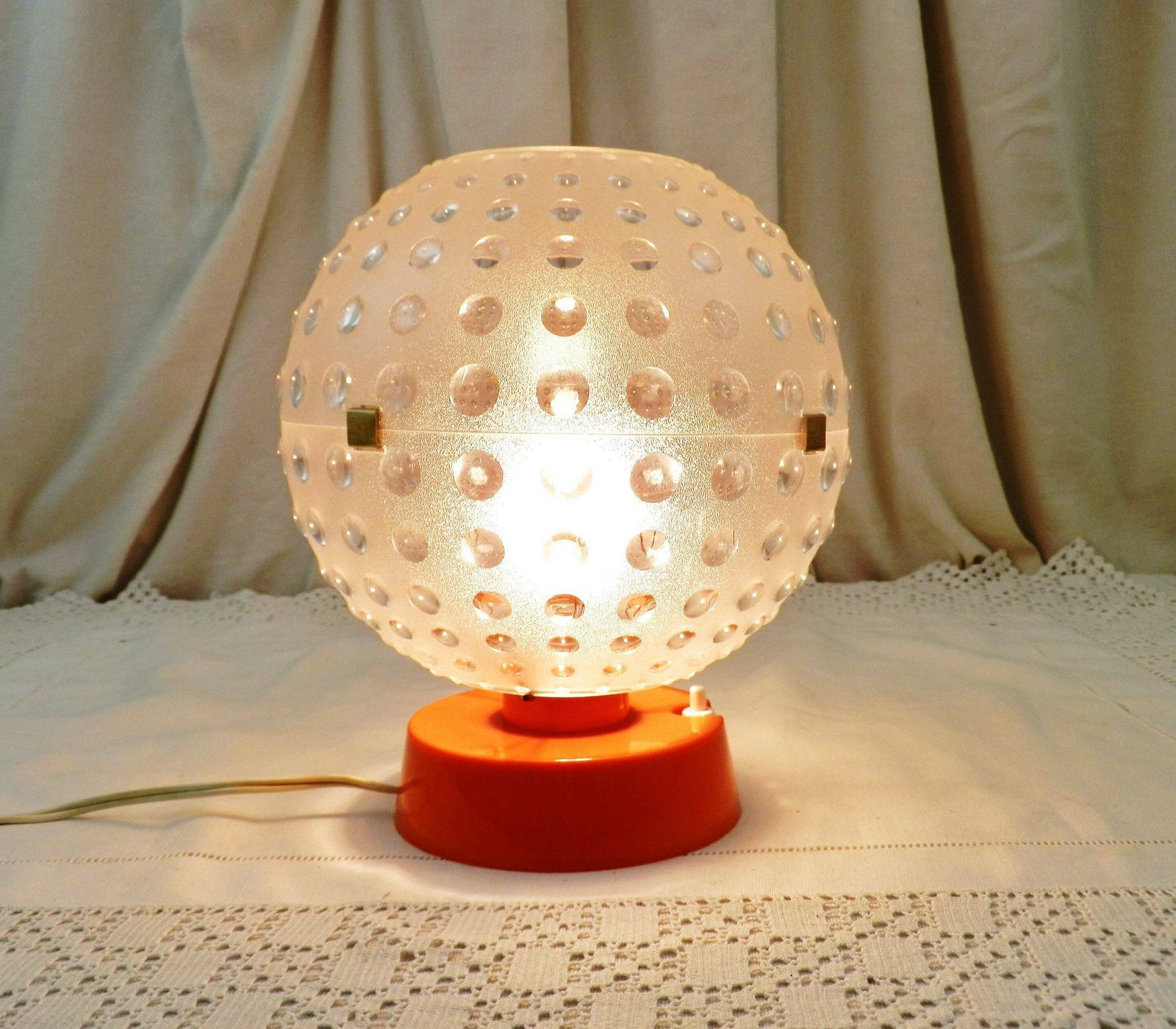 Vintage Boxed Mid Century 1960s Orange And Transparent Globe Table Lamp By Slj, Retro 60s /70s Lighting From France, Old Style Home Interior