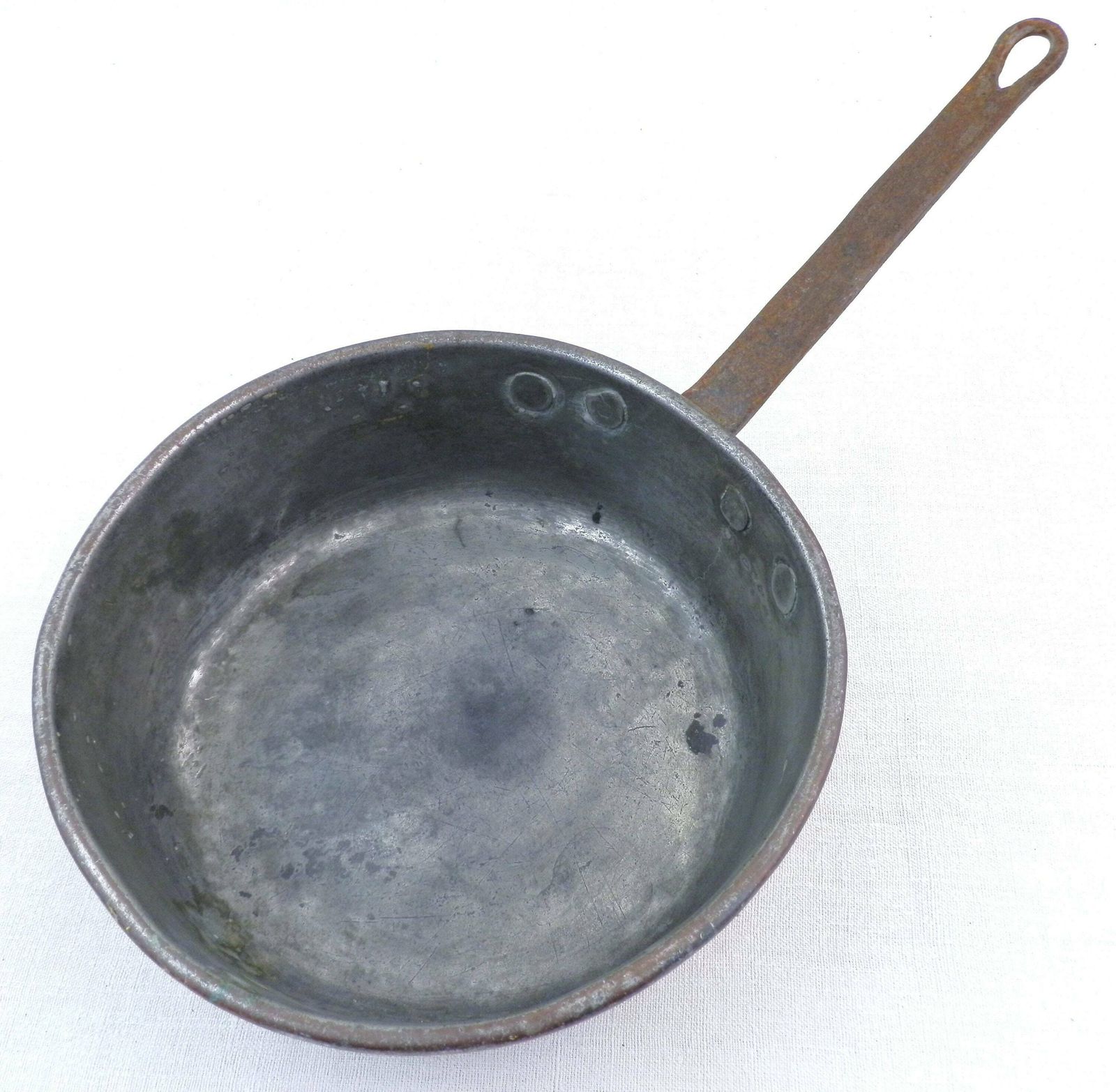 French Antique 19th Century Tin Lined Copper Cooking Pan 20 By Jr With Forged Iron Handle, Vintage Country Chateau Kitchenware From France photo furniture