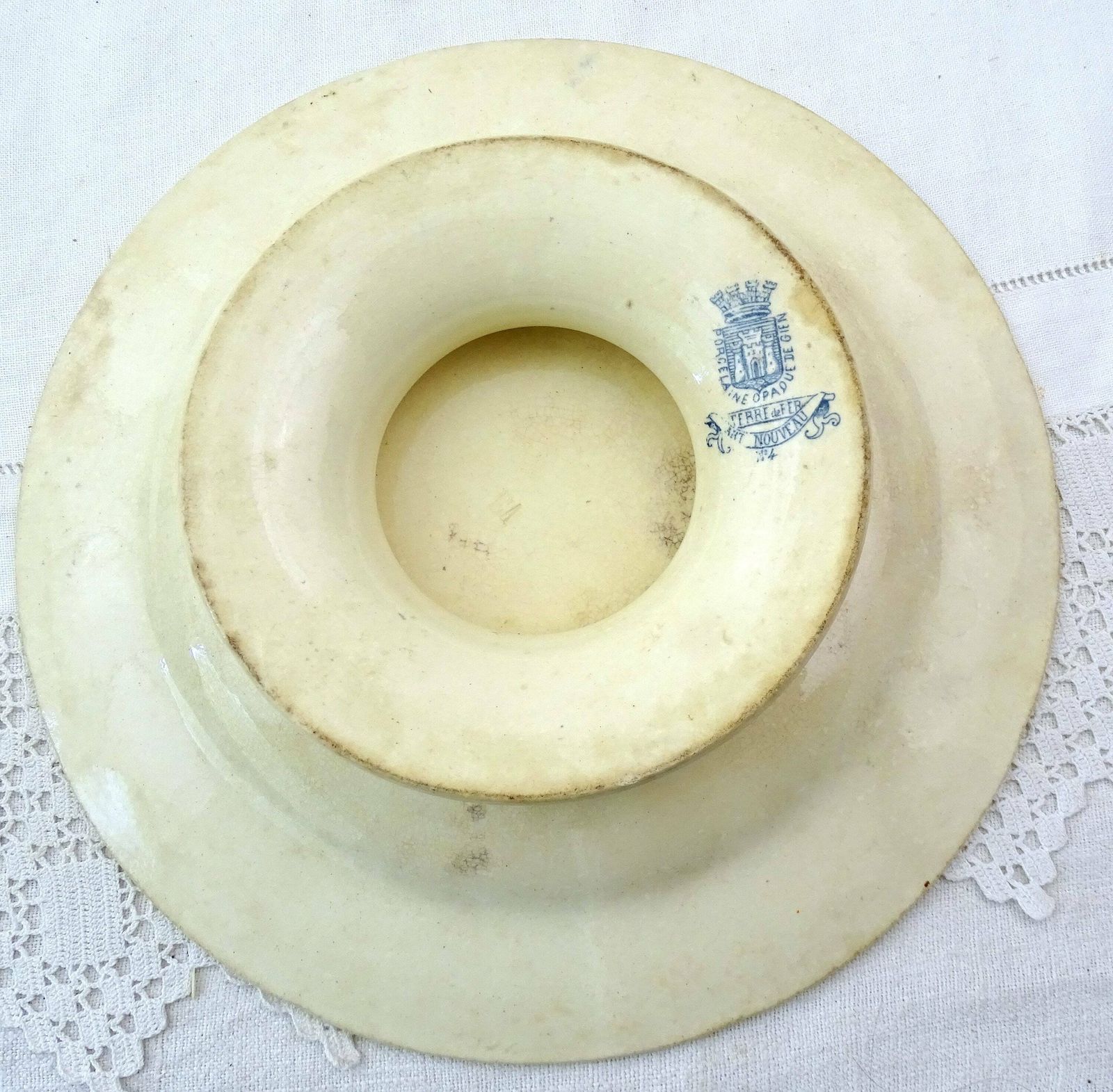 Antique French Ironstone Ceramic Comport Dish Porcelaine Opaque De Gien Terre De Fer Flower Pattern, Pedestal Cake Stand / Fruit Bowl photo Home Decor