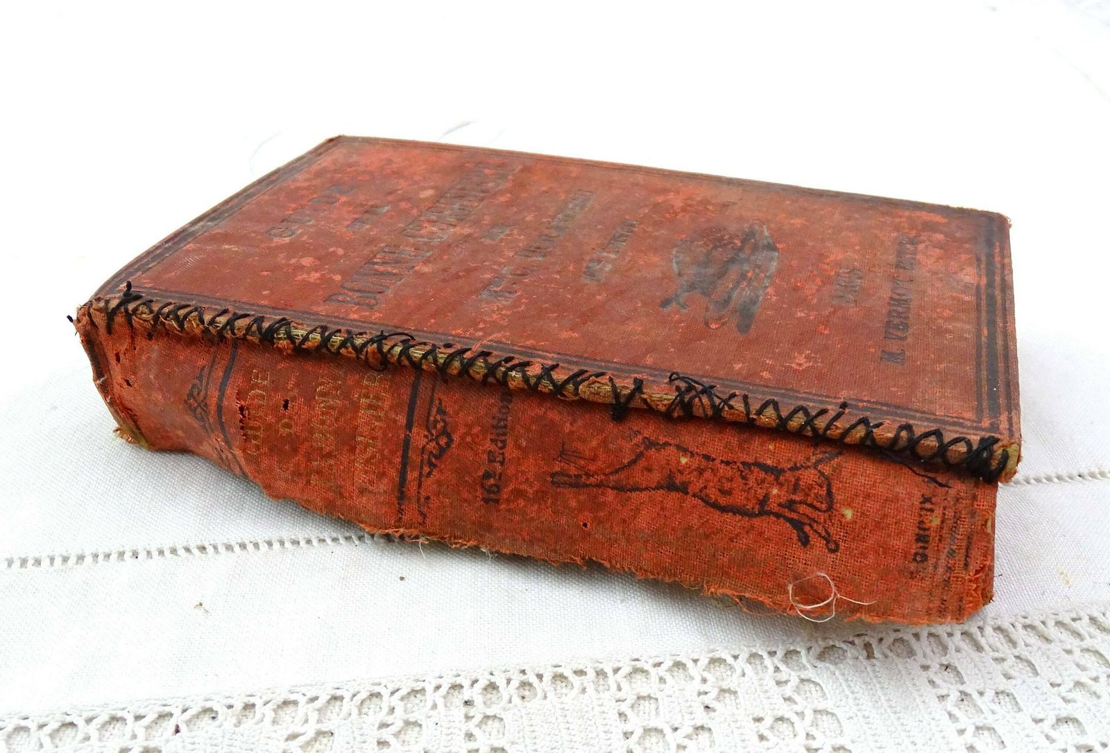 Antique French Well Used Cookbook Guide De La Bonne Cusiniere, Written In French, Vintage Cuisine Cooking From Paris France, Old Recipes photo for sale