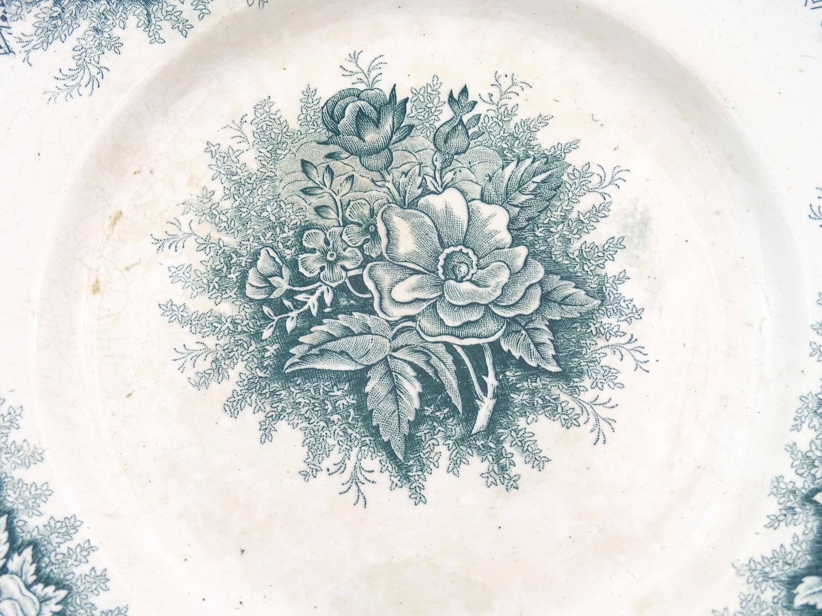 Antique French Ceramic Footed Cake Stand By St Amand From The Jardiniere Range With Rose Flower Pattern In Teel Blue, Pottery Tazza Dish photo Home Decor