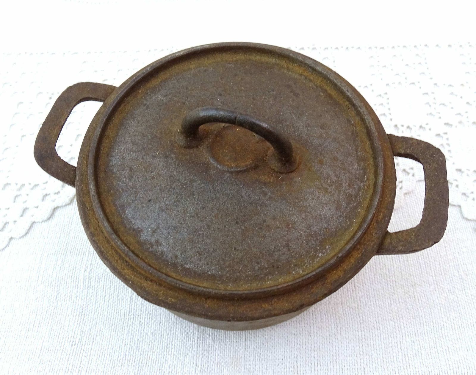 Small Toy Vintage French Cast Iron Cooking Pot With 2 Side Handles, Tiny Retro Le Creuset Casserole Style Pan From France, Kids Cooking Item photo buy