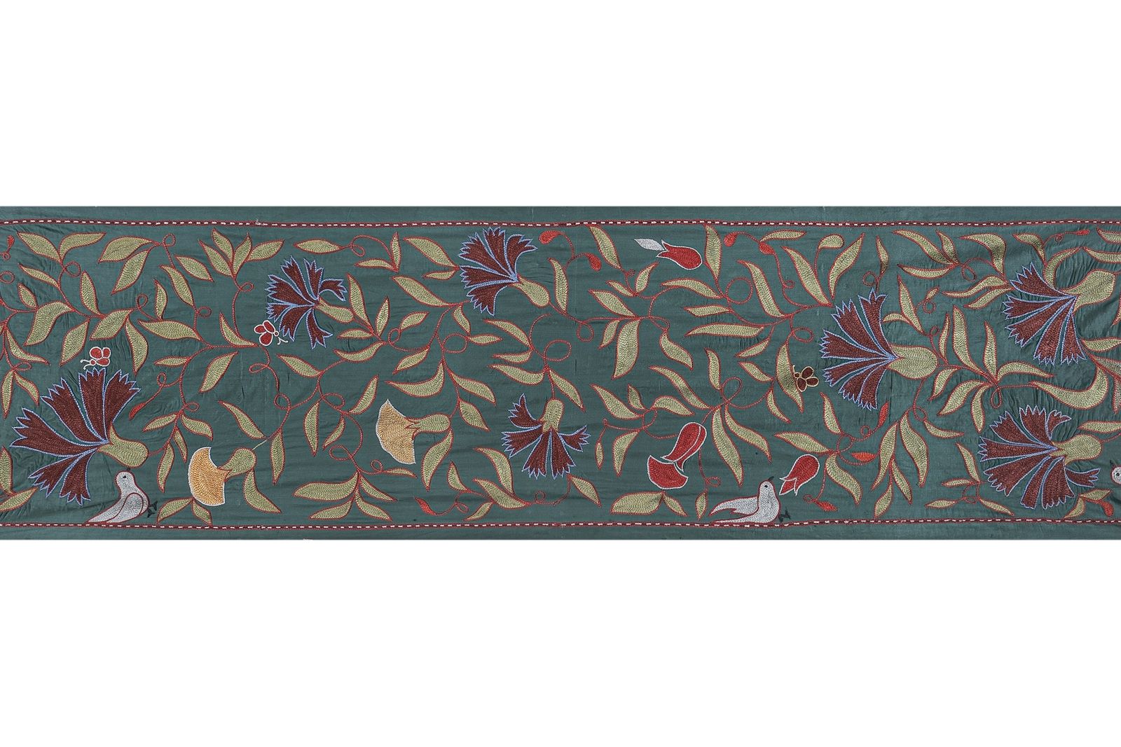 Floral Suzani Table Or Wall Decor – Handcrafted Uzbek Embroidery 1'7'' X 6'2'' photo for sale