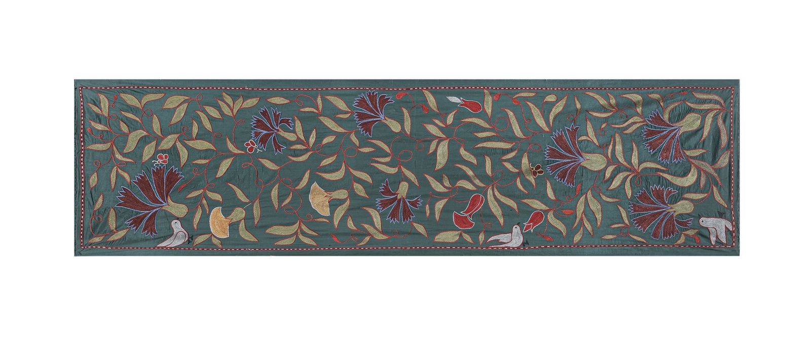 Floral Suzani Table Or Wall Decor – Handcrafted Uzbek Embroidery 1'7'' X 6'2'' photo 200.0
