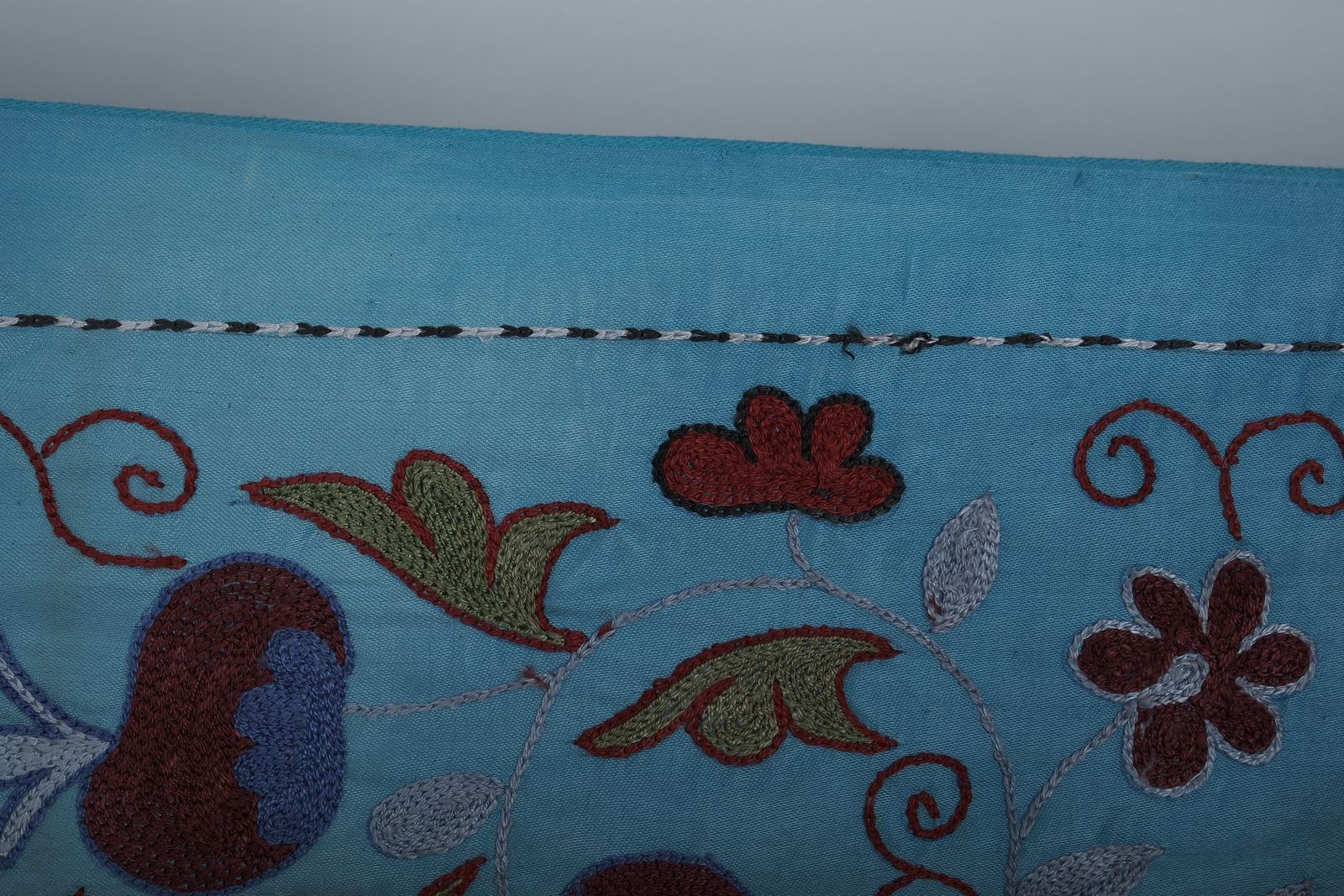 Artisan Blue Suzani Wall Tapestry   Handmade Floral Embroidery For Elegant And Artistic Decoration 1'7'' X 6'2'' photo for sale