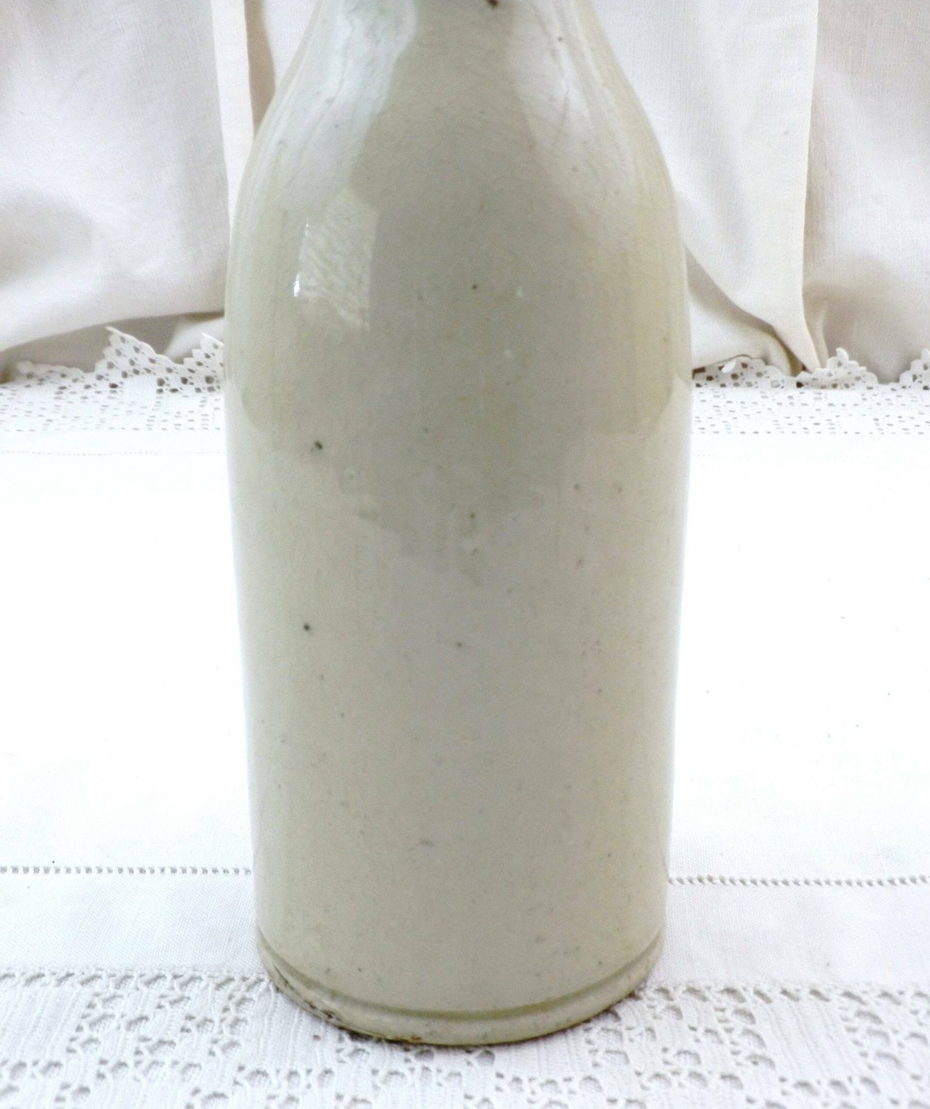 Antique French Rustic Pale Beige Salt Glaze Stoneware Ceramic Bottle, Old Primitive Saltware Pottery Vase From Normandy France, Farm Decor photo furniture