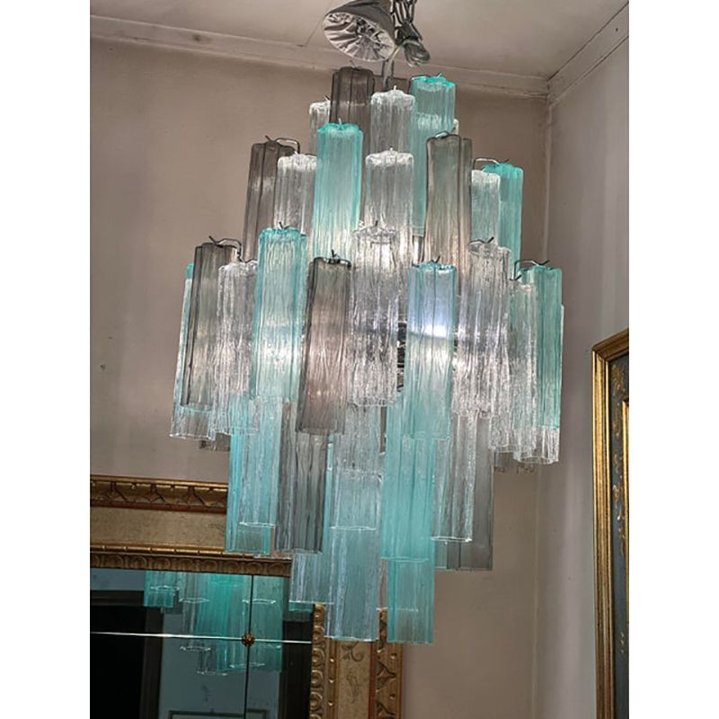 Green And Fumè "Tronchi" Murano Style Glass Chandelier photo Lighting