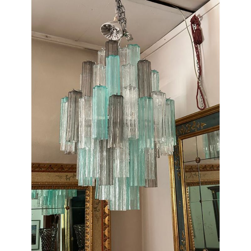 Green And Fumè "Tronchi" Murano Style Glass Chandelier photo vinterior
