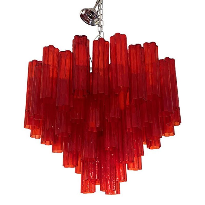 Red "Campari" Colour Chandelier In Murano Style Glass
