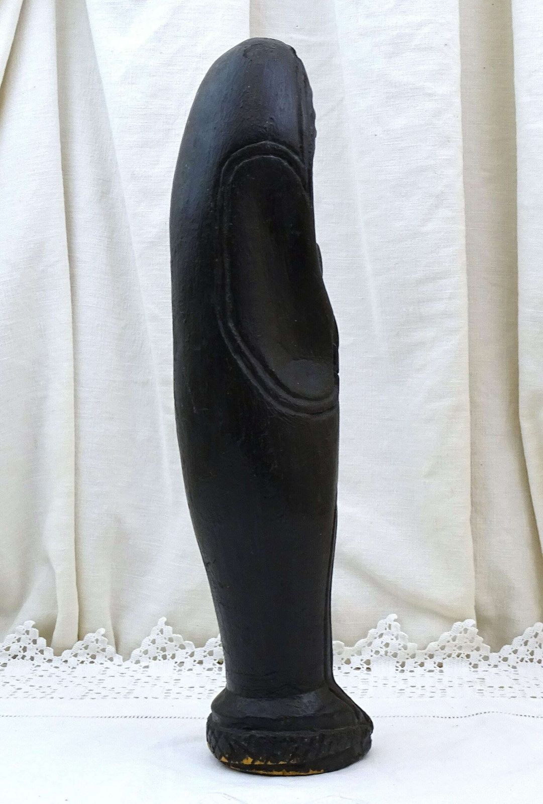 Antique African Hand Carved Ebonized Wooden Virgin Mary Statue, Vintage Christian Figurine Of Our Lady Made Of Black Wood From Africa photo Home Decor