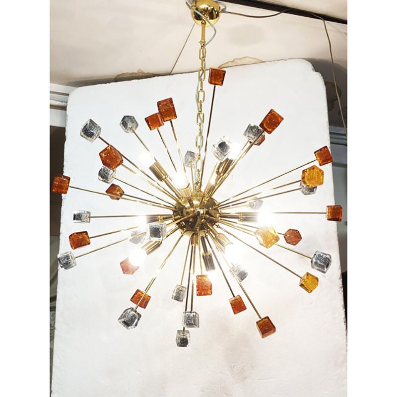 Contemporary Amber And Black Cubes Murano Glass Gold Sputnik Chandelier photo furniture