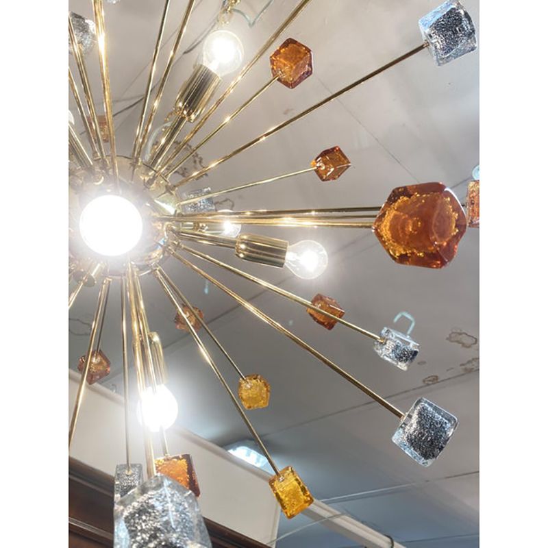 Contemporary Amber And Black Cubes Murano Glass Gold Sputnik Chandelier photo for sale