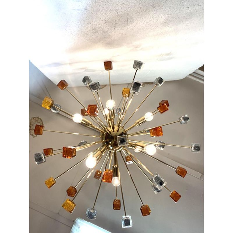 Contemporary Amber And Black Cubes Murano Glass Gold Sputnik Chandelier photo 3800.0
