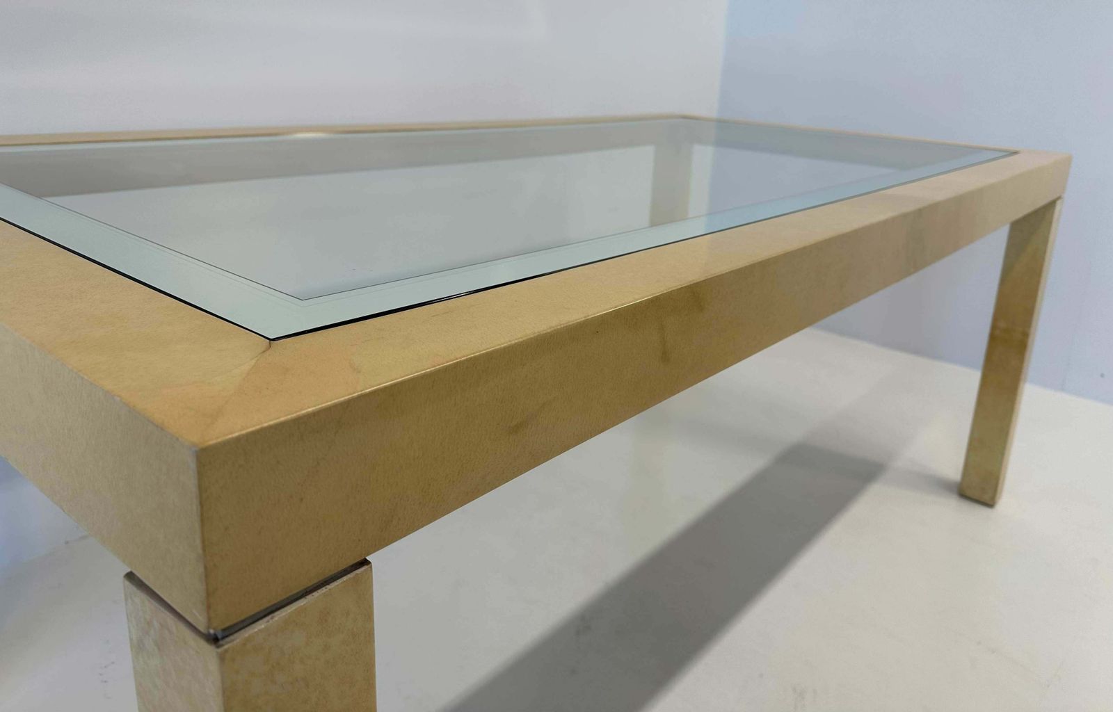 Italian Parchment And Glass Table, Attr. Aldo Tura, 1970s photo vinterior