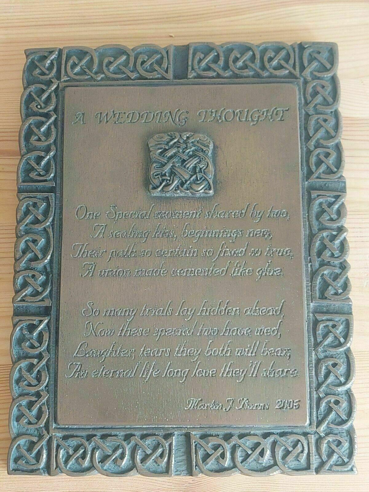 Wedding Thought Plaque Irish Celtic Art Studio Bronze Finish Wall Boxed Hanging photo 55.0