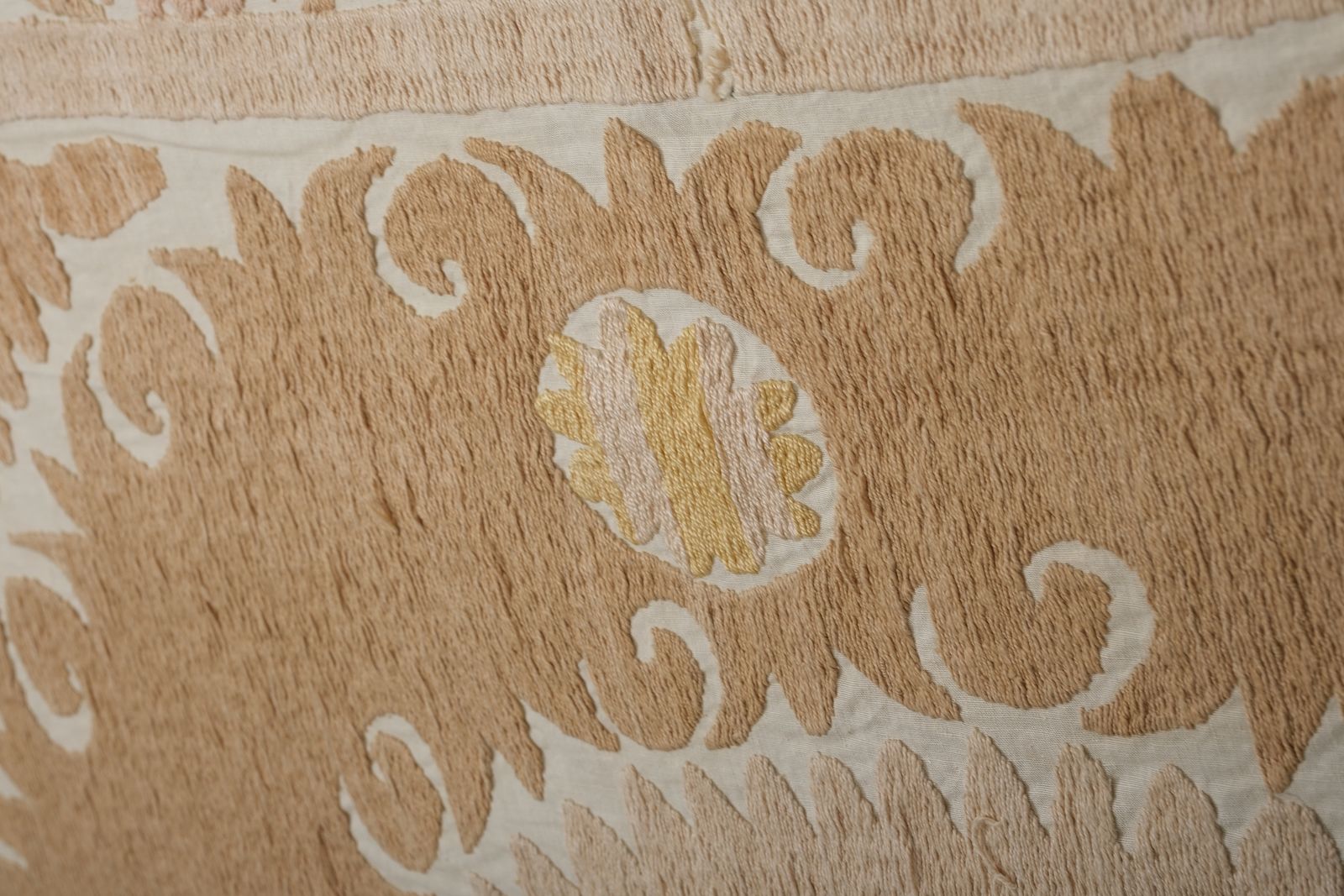 Suzani Wall Hanging Decor   Pastel Suzani Cloth   Tan Uzbek Embroidery 4'4'' X 4'9'' photo furniture