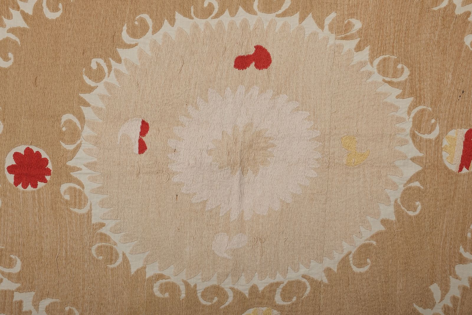 photo furniture Suzani Wall Hanging Decor   Pastel Suzani Cloth   Tan Uzbek Embroidery 4'4'' X 4'9''