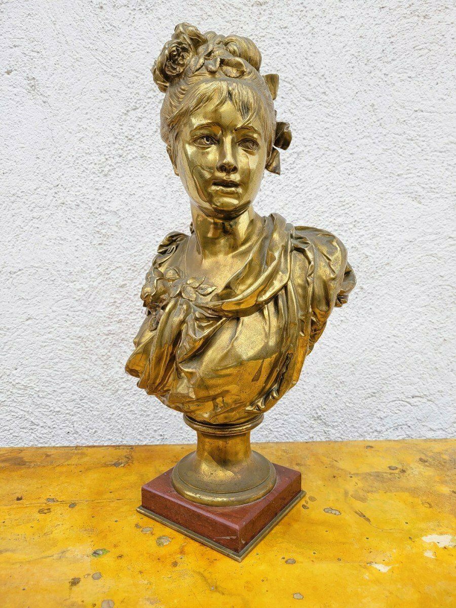 A Carrier, Bronze Bust Of A Woman, Signed, 19th Century