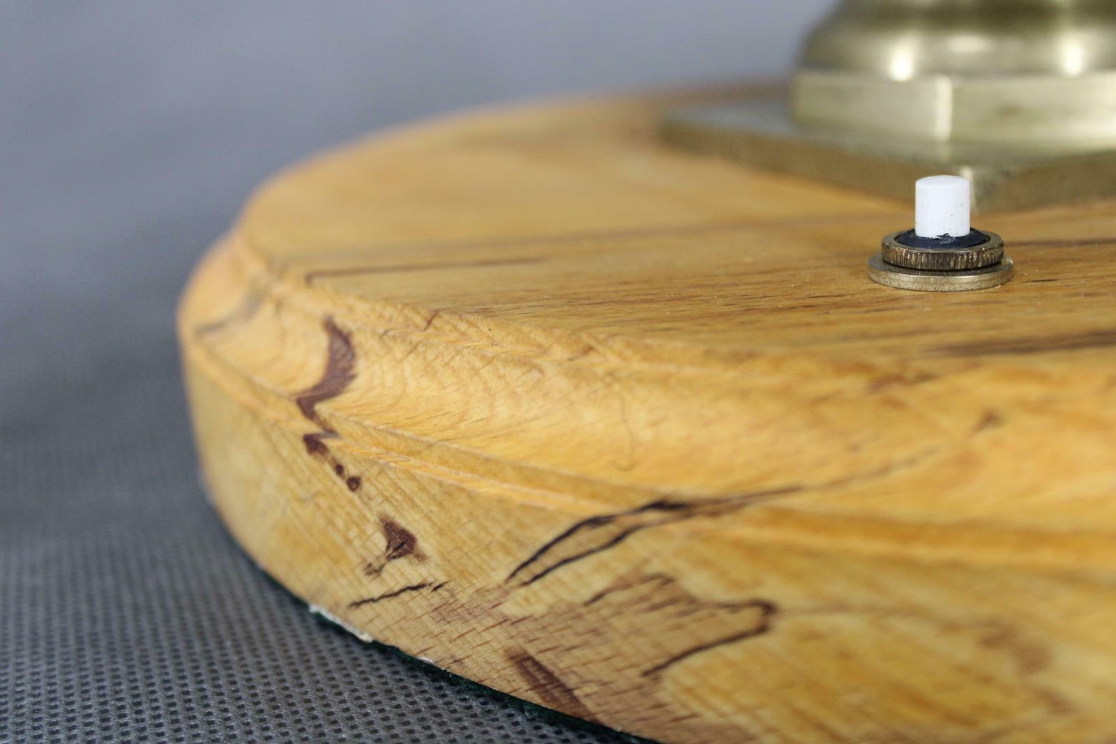 Lighting 1940s Restored Brass Table Lamp With Wooden Base And Glass Shade photo