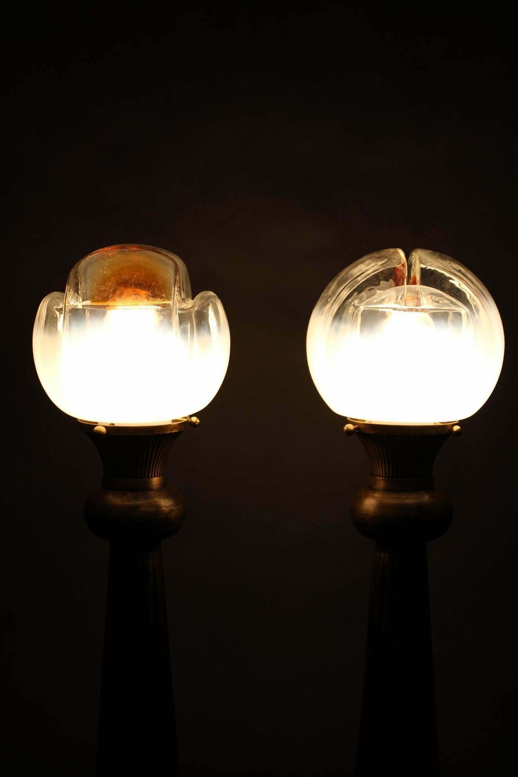 photo furniture 1940s Pair Of Italian Restored Brass Table Lamps With Glass Shades