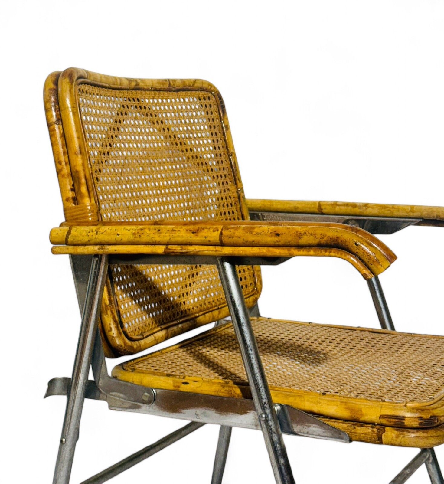 Vintage Armchair Deck Chair Chrome Bamboo And Cane C1950 Rare Mid Century photo vintage