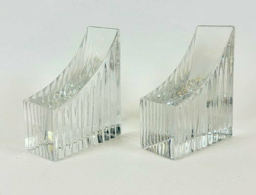 Mid Century Crystal Glass Bookends, 1970s, Set Of 2 photo for sale