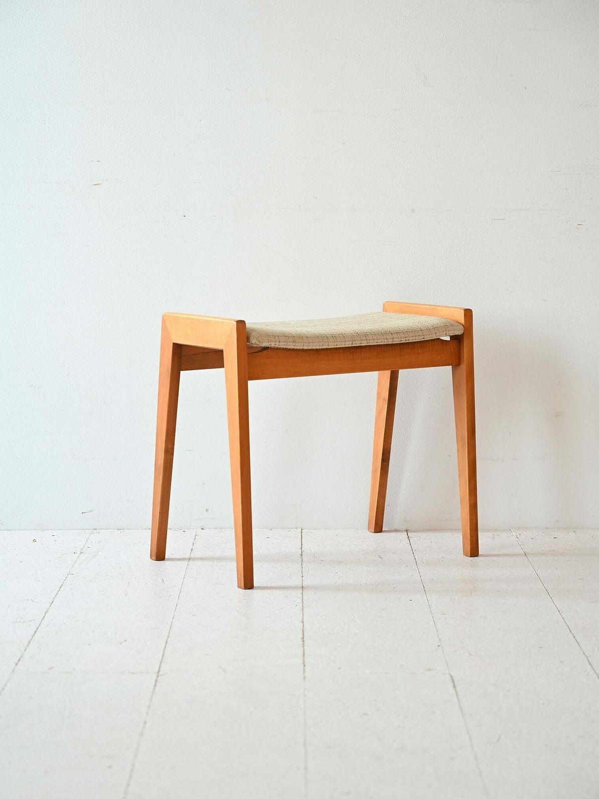 Scandinavian Footstool With Birch Frame And Legs And Lightly Padded Seat. photo furniture