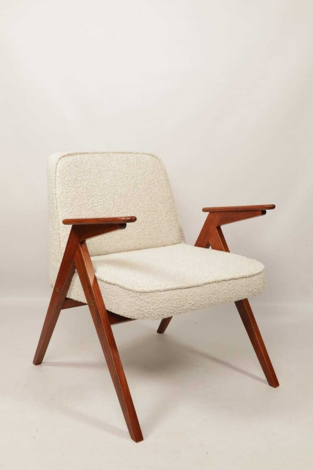 Bouclè Armchair By J. Chierowski, 1960 Poland, Wooden Armchair Scandinavian Design photo for sale