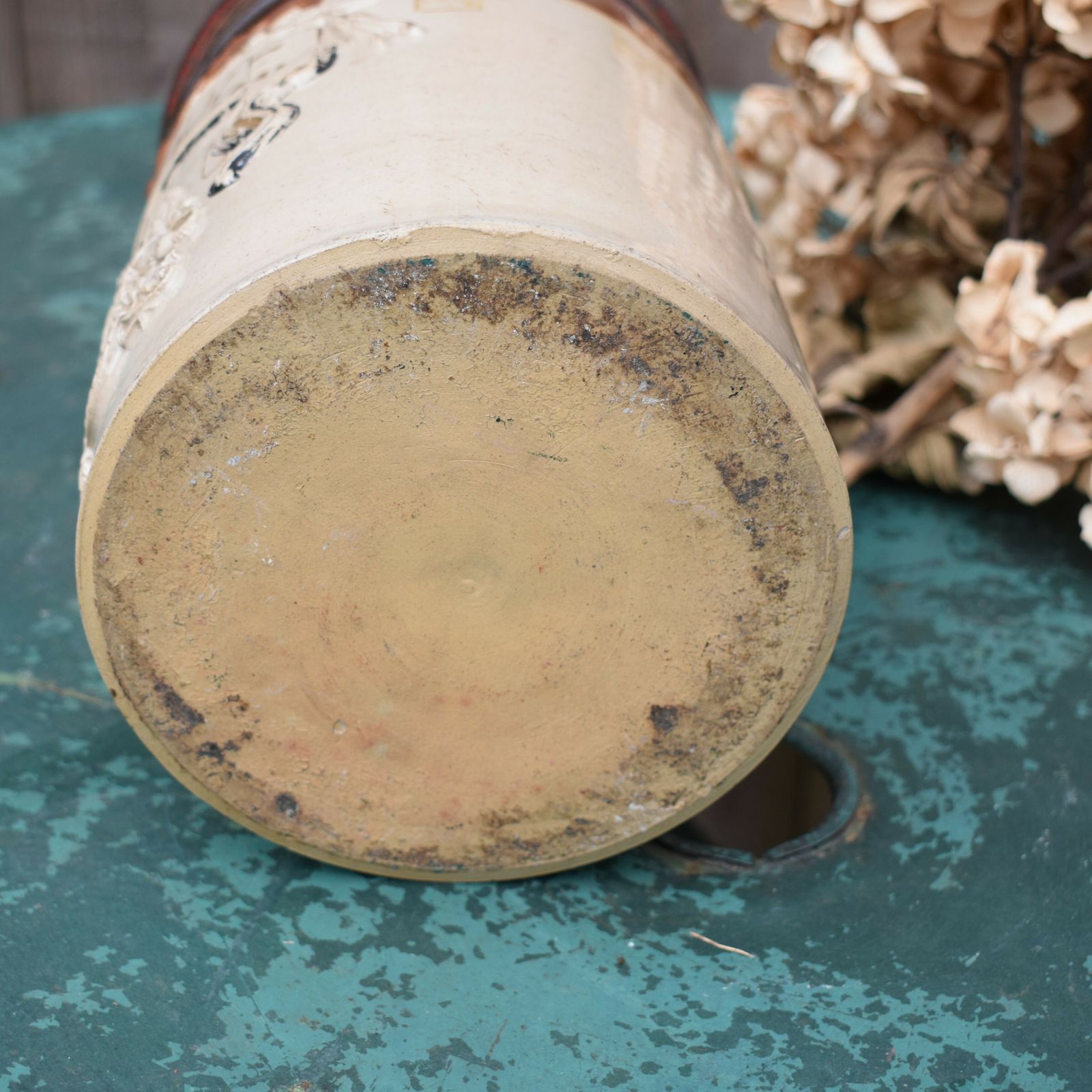 photo vinterior Antique Stoneware Salt Glaze Toleware Shop Advertising Apothecary Tobacco Jar