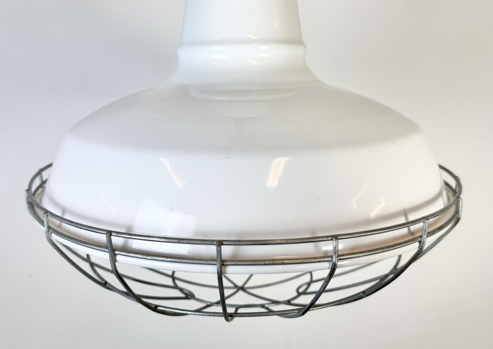 Industrial White Enamel Factory Pendant Lamp From Benjamin USA, 1960s, 2x photo furniture