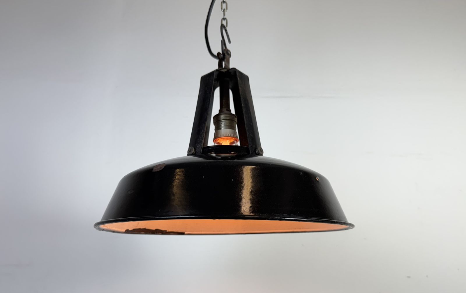 Industrial French Black Enamel Pendant Lamp From Mazda, 1960s photo furniture